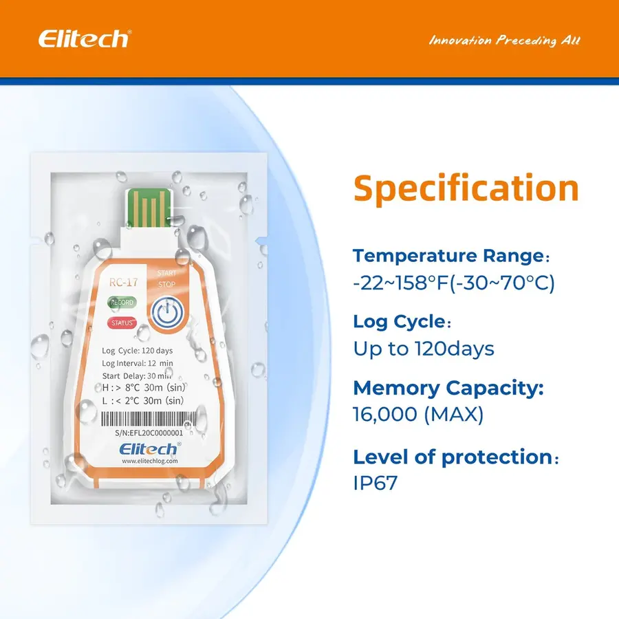 Elitech Rc 17 Disposable Single Use Usb Temperature Recorder Data Logger Specifications