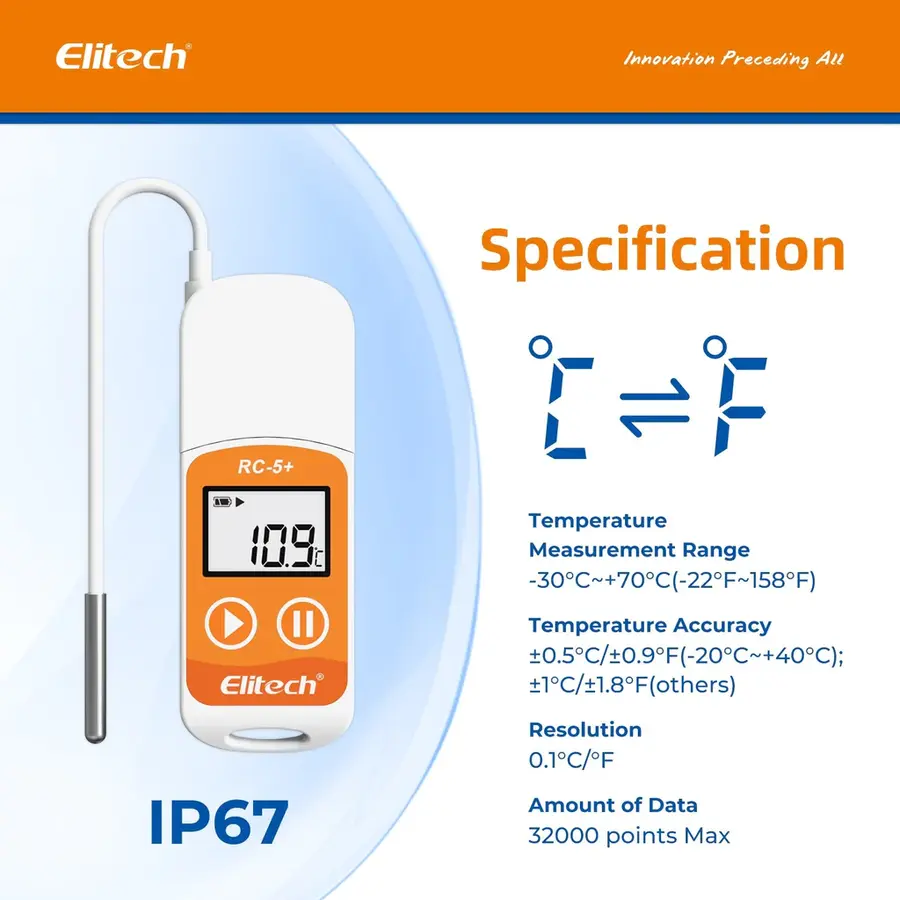 Elitech Rc 5+ Te Reusable Usb Temperature Data Logger With External Probe Specifications