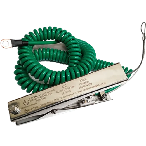 CMC Alptec SC05 ATEX-Approved Grounding Clamp and Green Spiral Cable